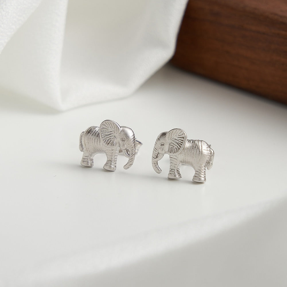 Kemstone 925 Sterling Silver Elephant Stud Earrings for Women Textured Animal Gold Silver SE404