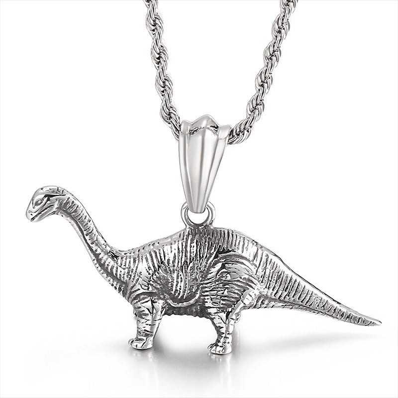 Collar con colgante de acero de titanio y calavera de dinosaurio vintage Kemstone: joyería masculina con temática animal audaz para el día a día KP55864-BD