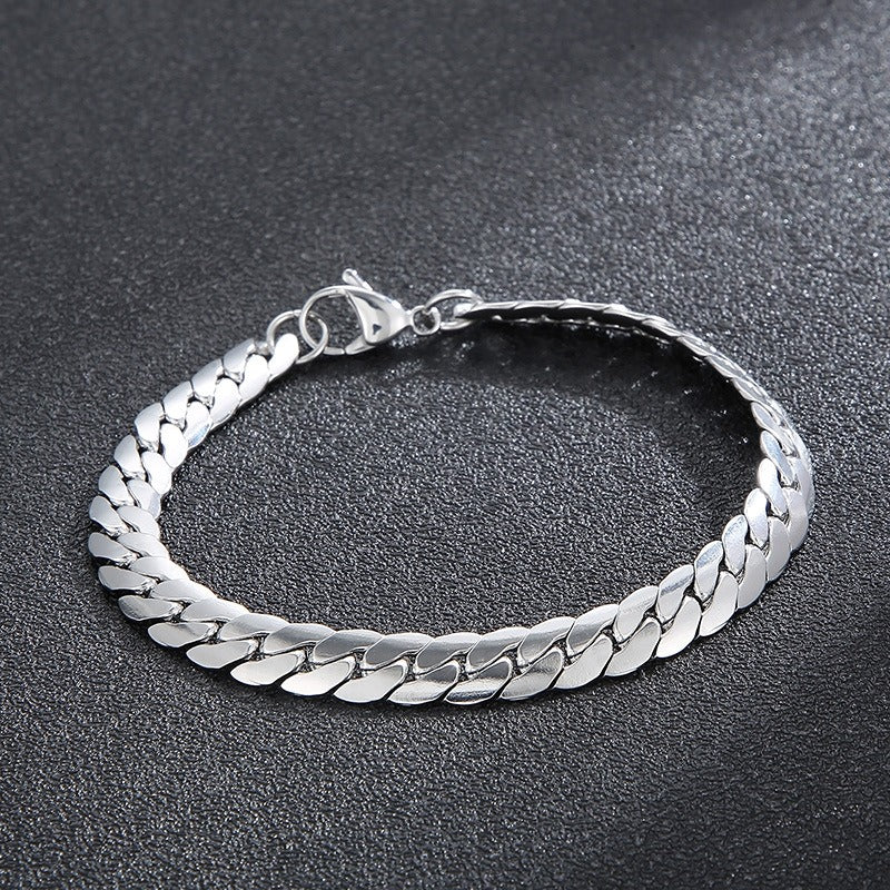 Kemstone Men's Stainless Steel Flat NK Chain Bracelet - Modern Minimalist Unisex Jewelry for Daily Wear & Gift KB138281-Z