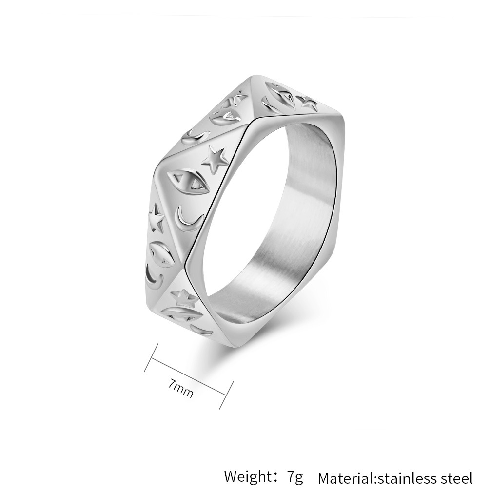 Kemstone Star Moon Eye Ring for Men Stainless Steel Faceted K-R771