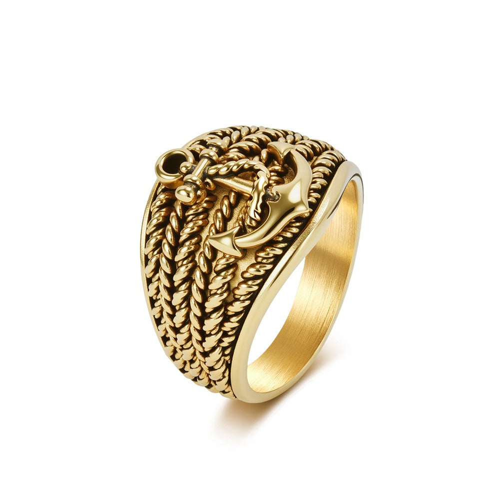 Kemston Stainless Steel Anchor Rope Nautical Ring for Men Vintage Biker K-R1186