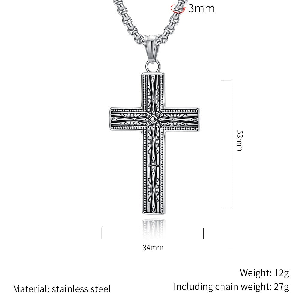 Kemstone Gothic Engraved Stainless Steel Cross Pendant Necklace for Men K-PT705