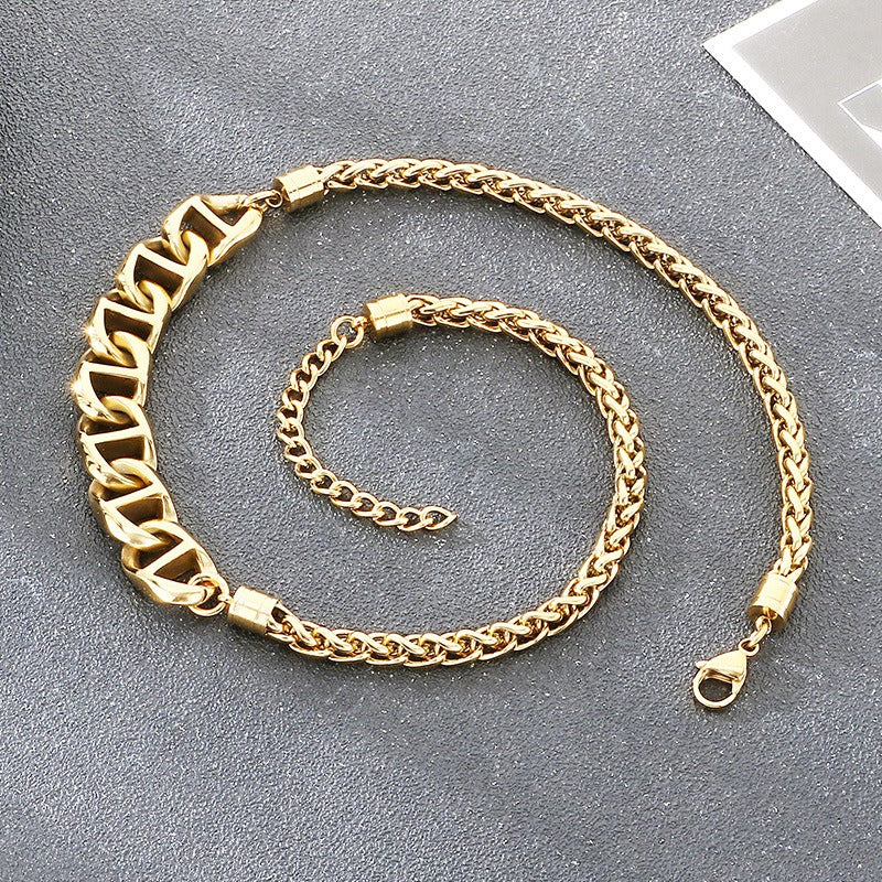 Kemstone Titanium Steel Figaro Chain Necklace for Men Alternating Link Chain KN298678-KJX