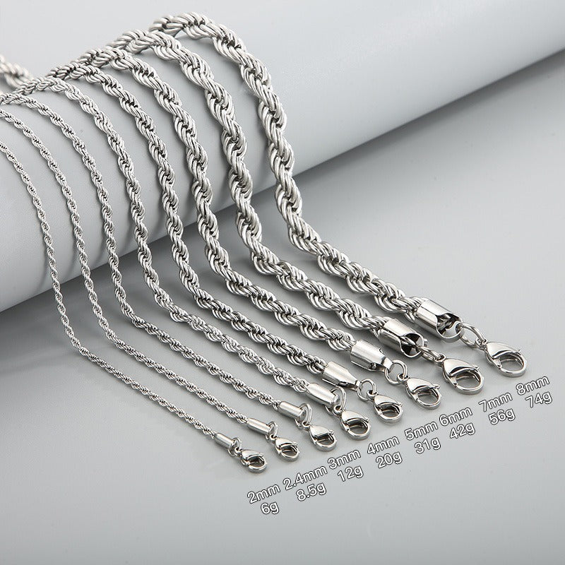 Kemstone Titanium Steel Twisted Rope Chain Necklace - Layering Necklace for Hiphop Rock Minimalist Jewelry, Stainless Steel Textured Collarbone Accessories KN228814-Z