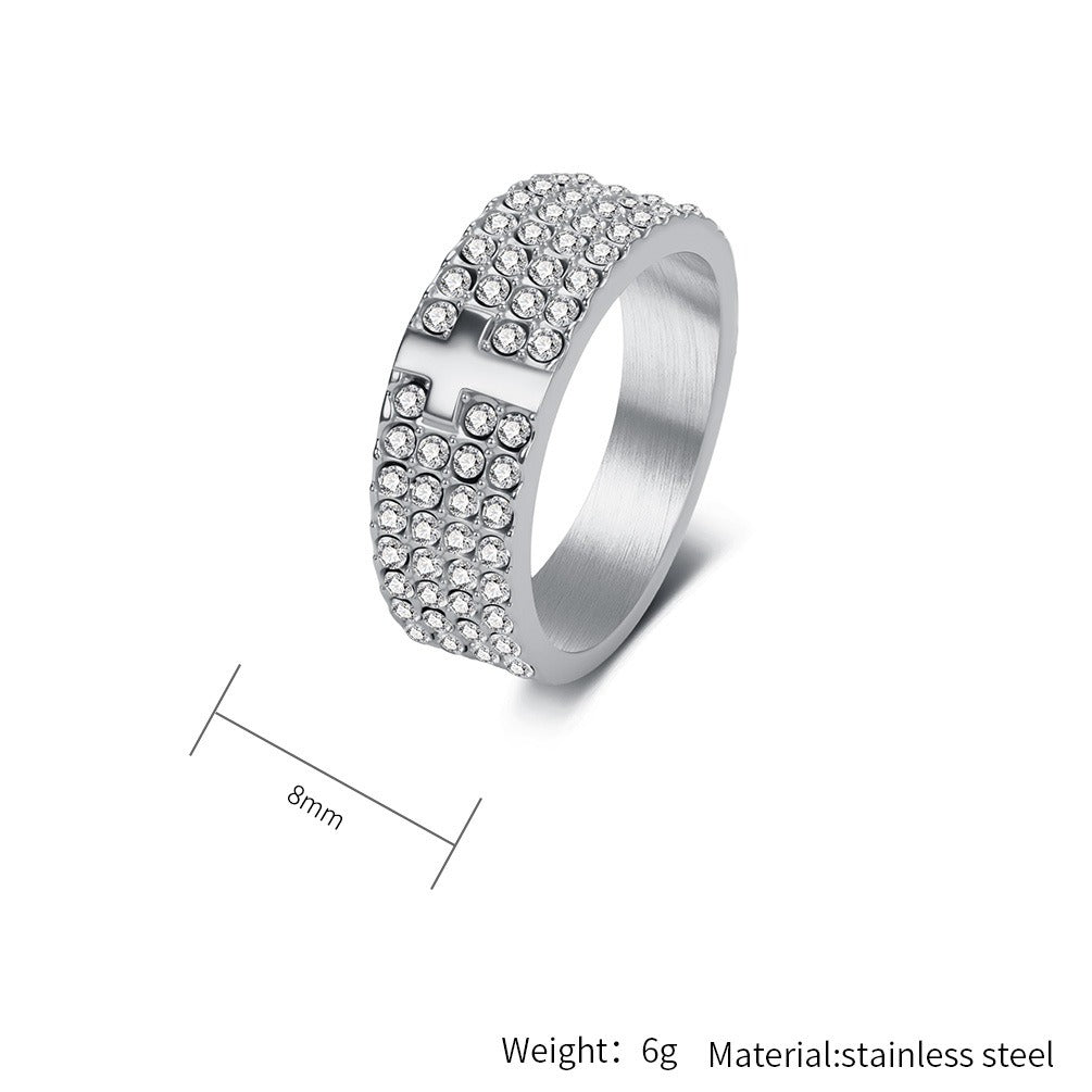 Kemstone Iced Out Cross Ring for Men Stainless Steel Wide Band Hip Hop K-R1217