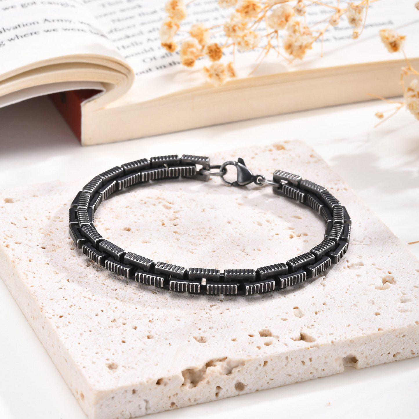 Kemstone Stainless Steel Square Link Chain Bracelet for Men Vintage BR-2043S