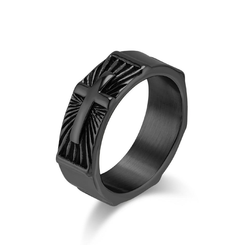 Kemstone Men’s Stainless Steel Cross Ring – Vintage Faith Gothic Band K-R938