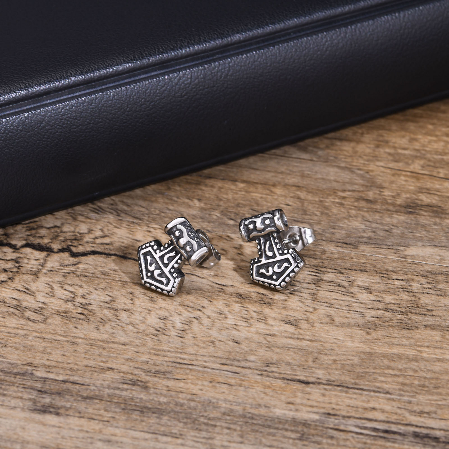 Kemstone Stainless Steel Thor Hammer Stud Earrings Men Nordic Vintage ES-436