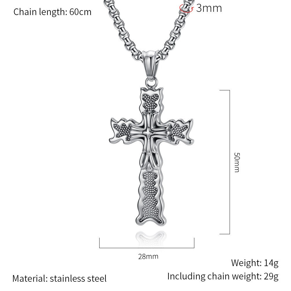 Kemstone Men’s Titanium Steel Cross Necklace – Gothic Vintage Pendant K-PT663