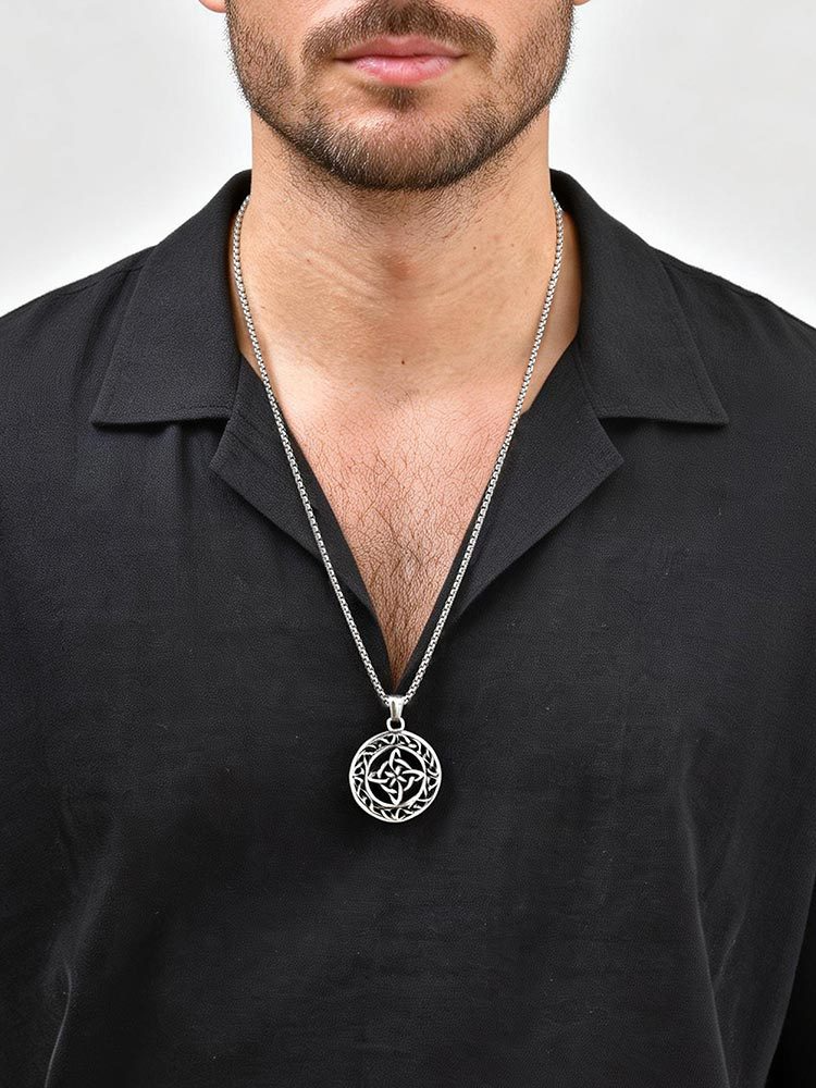 Kemstone Stainless Steel Celtic Knot Pendant Necklace for Men Round Openwork Design PN-2342