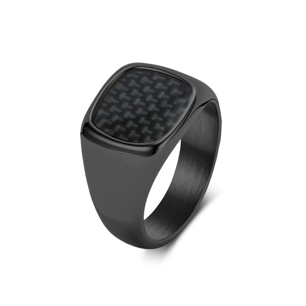 Kemstone Carbon Fiber Signet Stainless Steel Square Face Minimalist for Men K-R1135