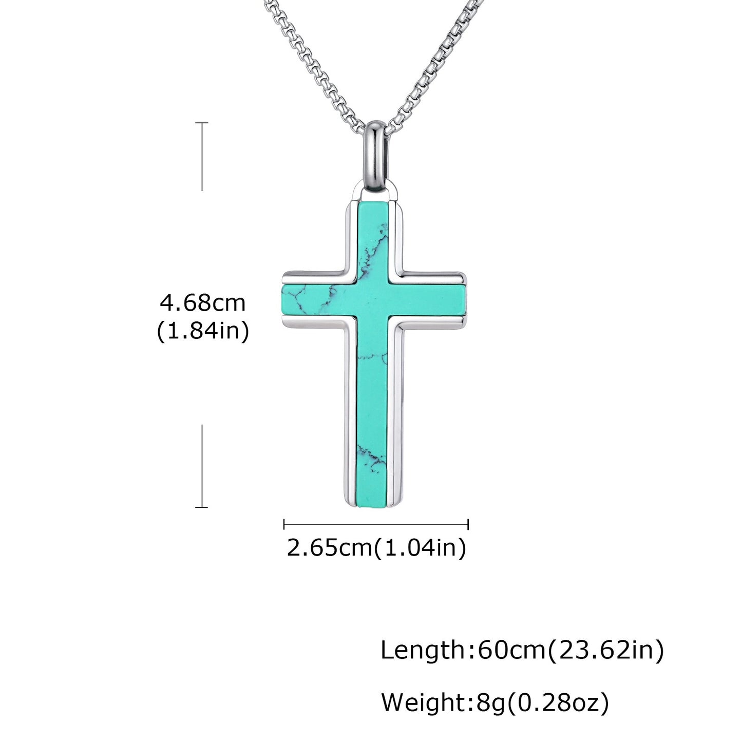 Kemstone Stainless Steel Cross Pendant Necklace – Tiger Eye & Turquoise Inlay for Men PN-2224