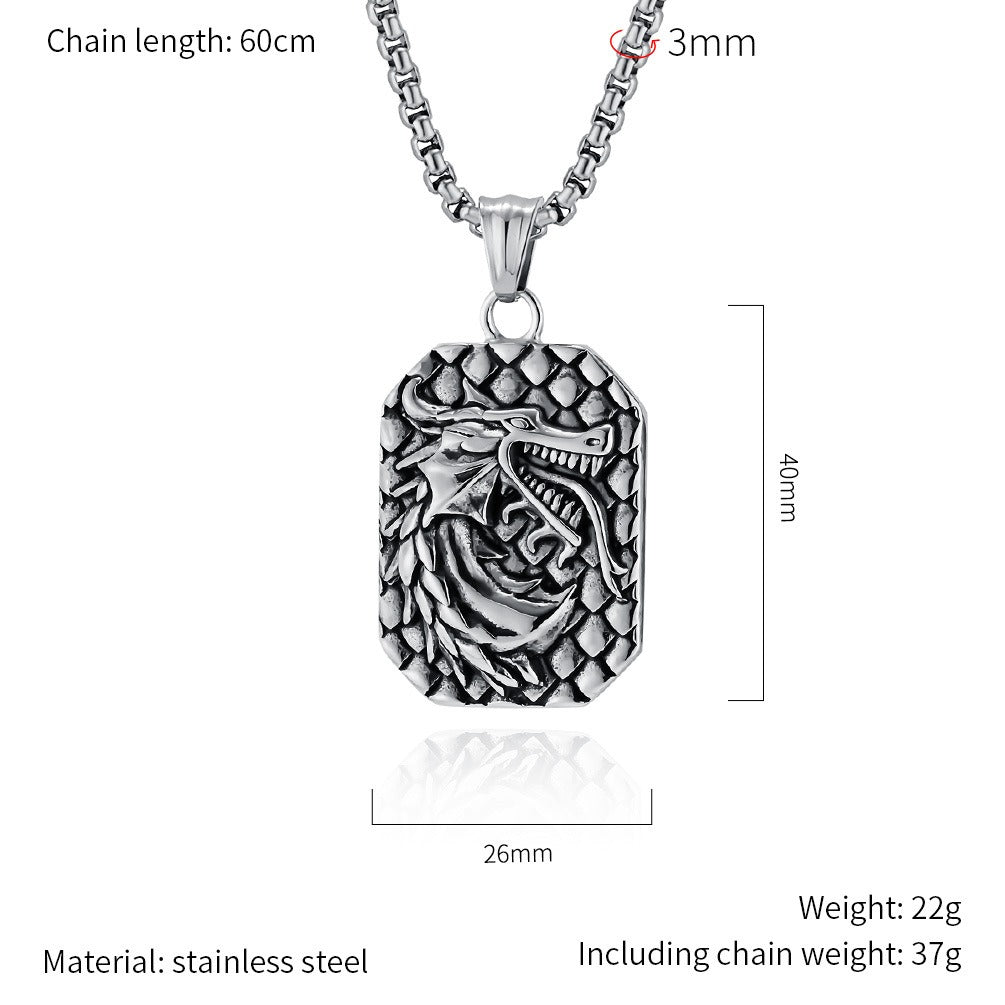 Kemstone Dragon Head Relief Necklace for Men Stainless Steel Vintage K-PT578