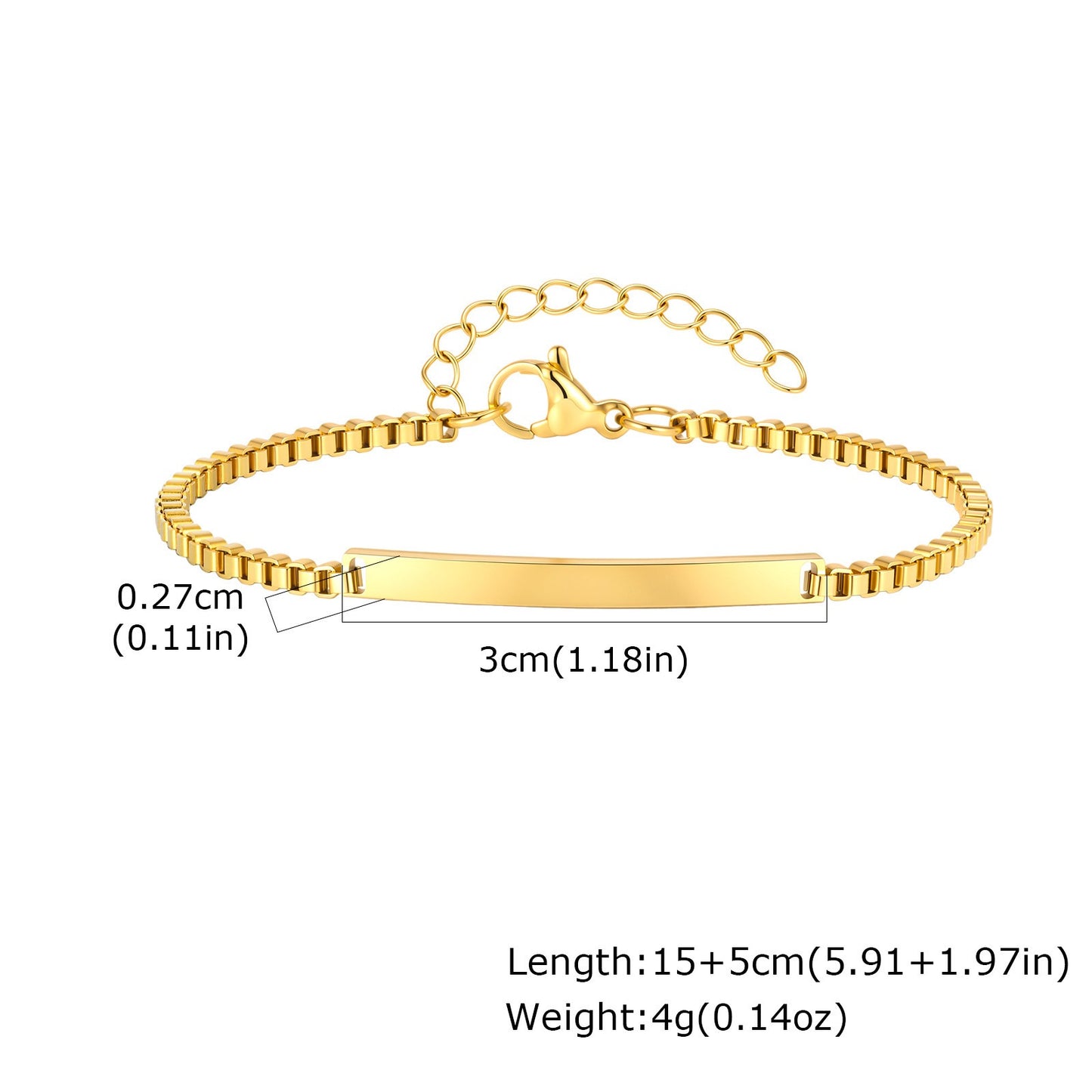 Kemstone Stainless Steel Gold Plated ID Plate Bracelet for Men & Women – Minimal Curved Bar CB-225