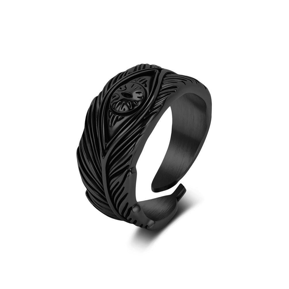 Kemstone Feather Ring for Men Titanium Steel Adjustable Open Band KR1155