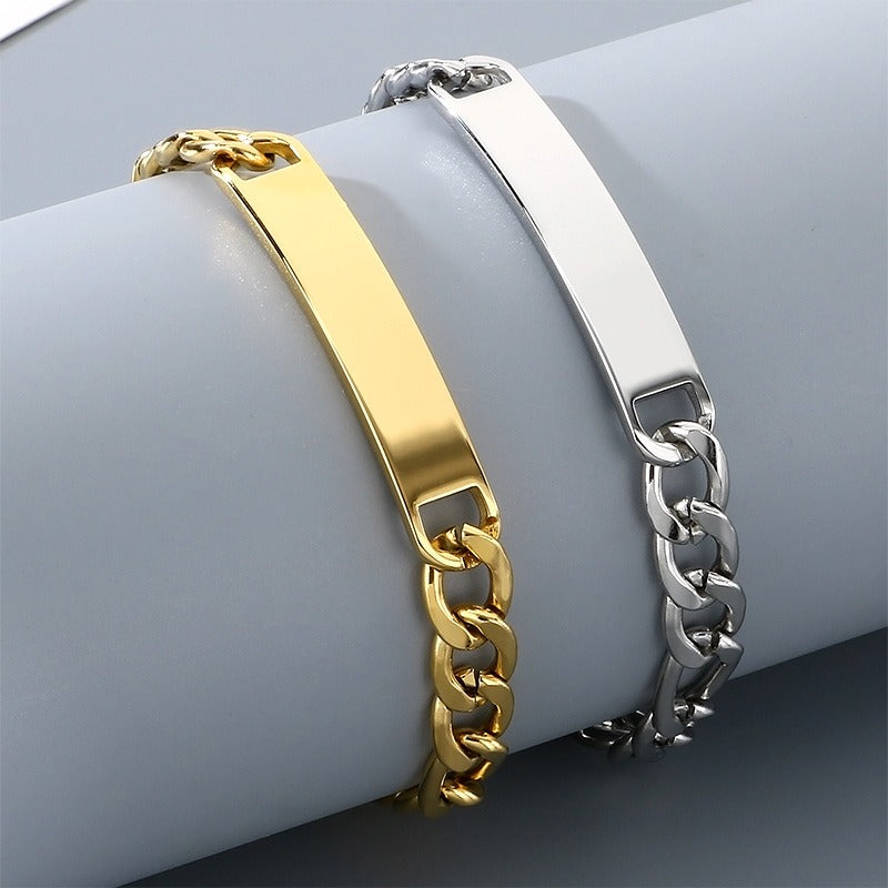 Kemstone ID Bracelet for Men Titanium Steel Cuban Chain Curved Bar KB212145-KFC