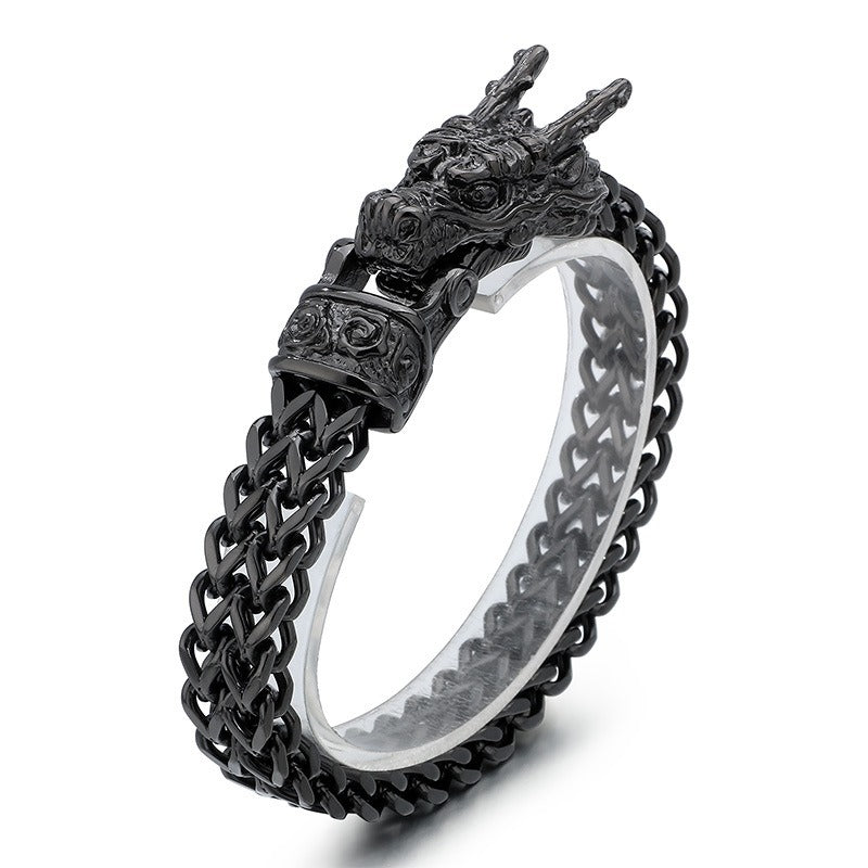 Kemstone Titanium Steel Dragon Head Chain Bracelet – Vintage Punk Style for Men KB148282-KJX
