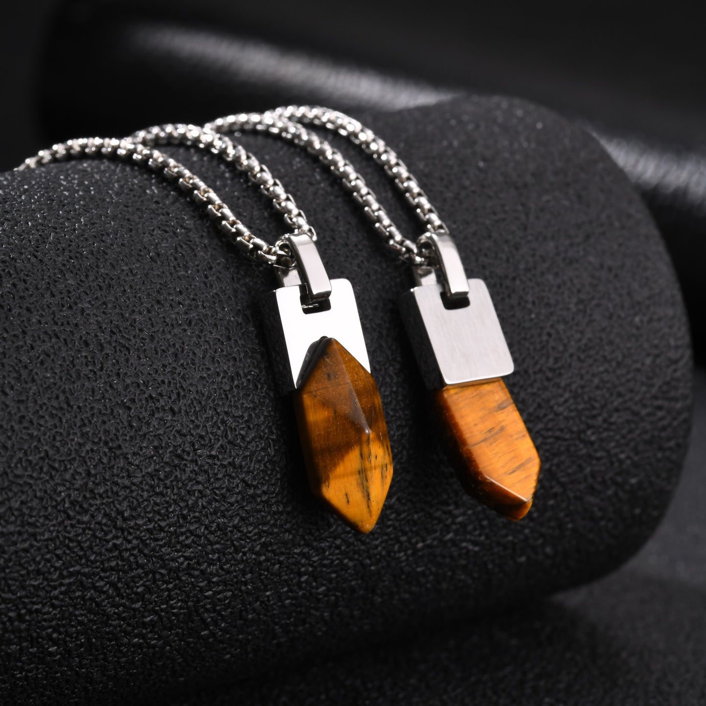 Kemstone Geometric Tiger Eye Pendant Necklace for Men Stainless Steel PN-2439