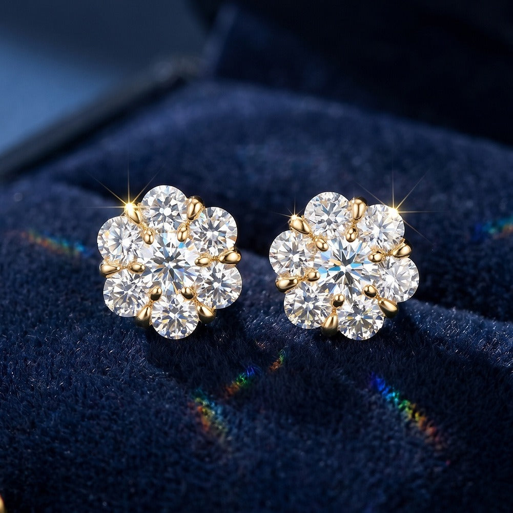 Kemston 925 Sterling Silver Flower Moissanite Stud Earrings for Women SMOE27