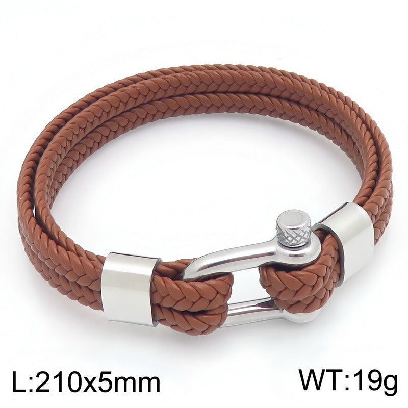 Kemstone Double Strand Braided Cord Bracelet for Men Stainless Steel Shackle Clasp KB214765-SJ
