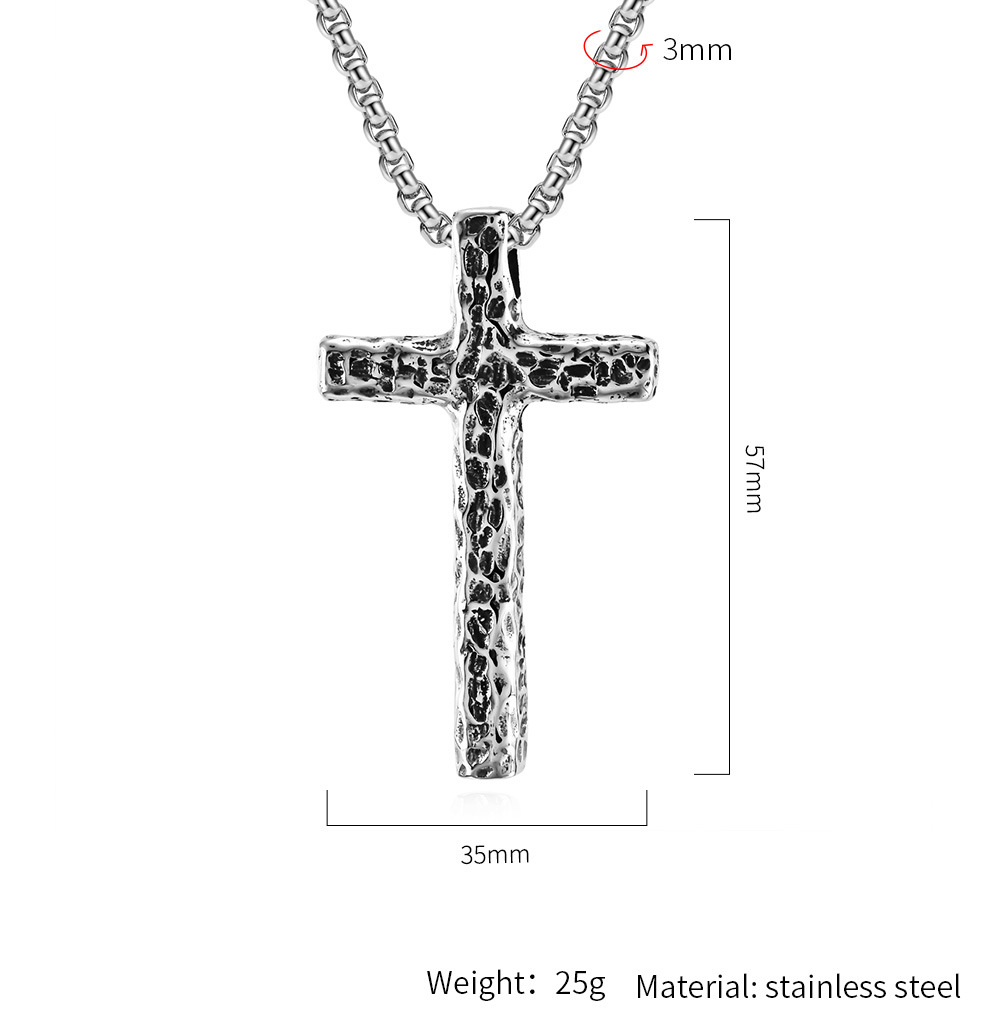 Kemstone Stainless Steel Cross Pendant Necklace for Men Hammered Textured Vintage K-PT504