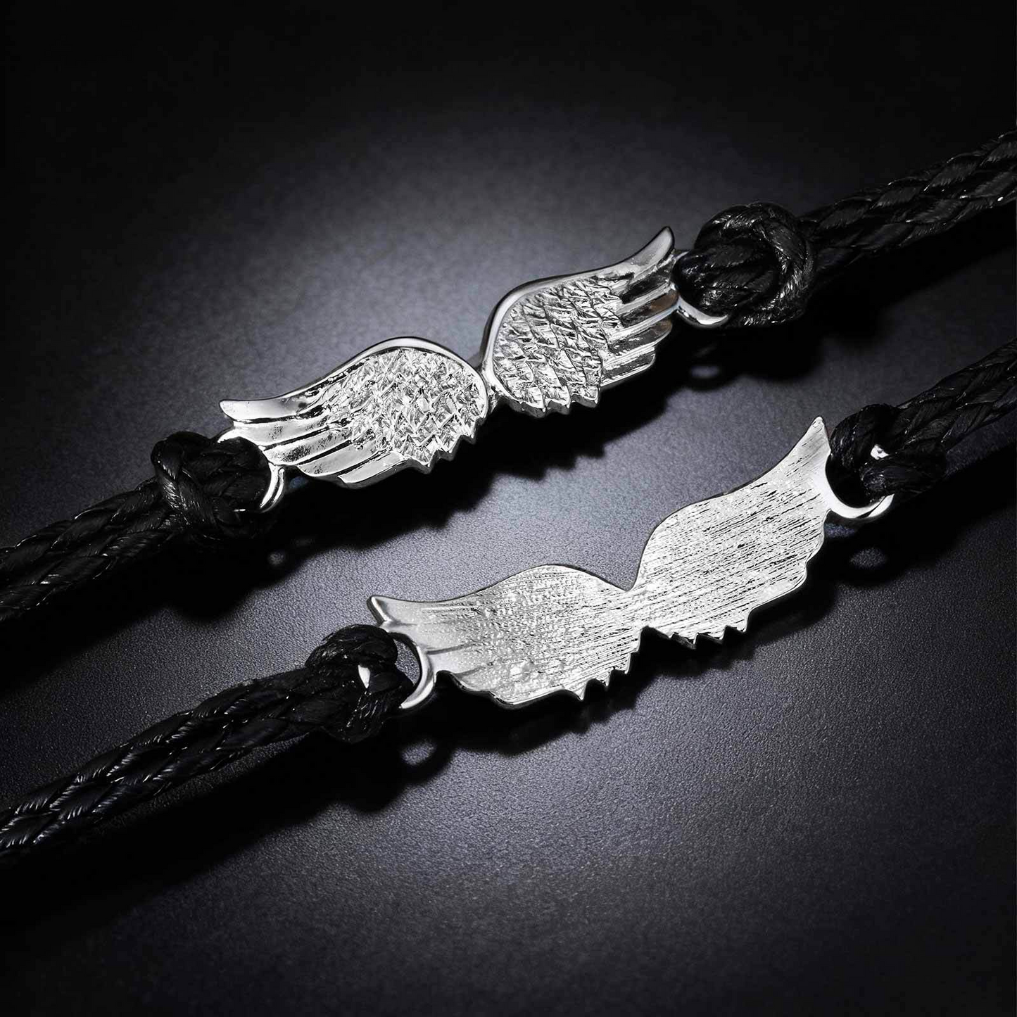 Kemstone Wing Leather Bracelet – Triple Layer Black PU Strap for Men BL-823S