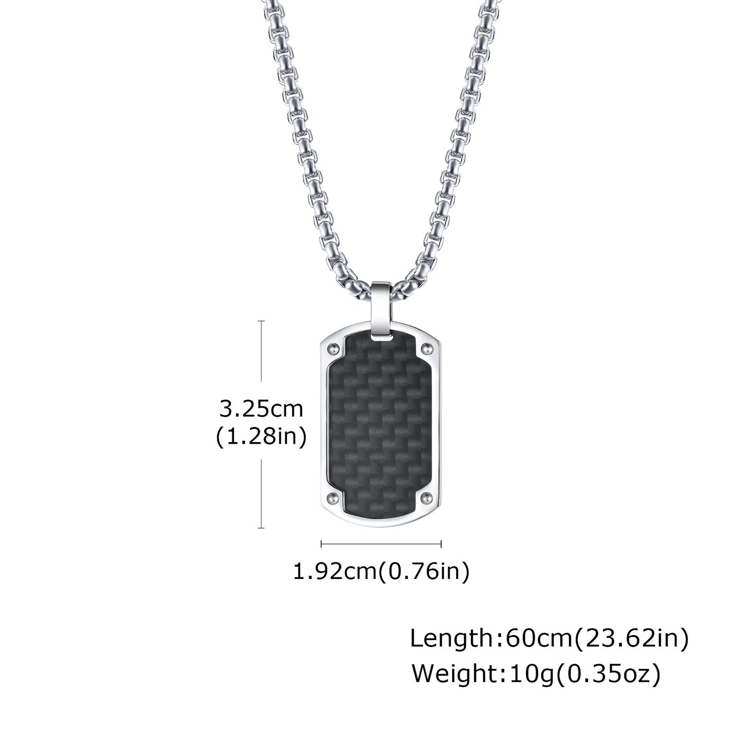 Kemstone Stainless Steel Rectangle Tag Pendant Necklace for Men – Carbon-Fiber Design PN-2085
