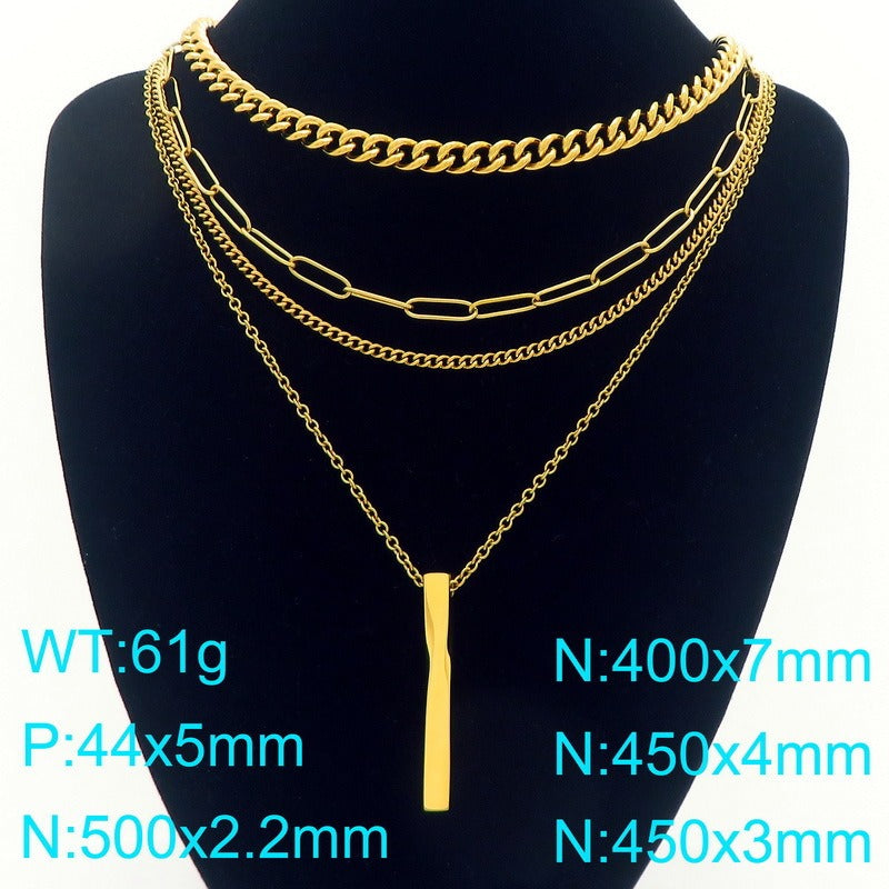 Kemstone Layered Titanium Steel Bar Pendant Necklace for Men Women KN292298-Z