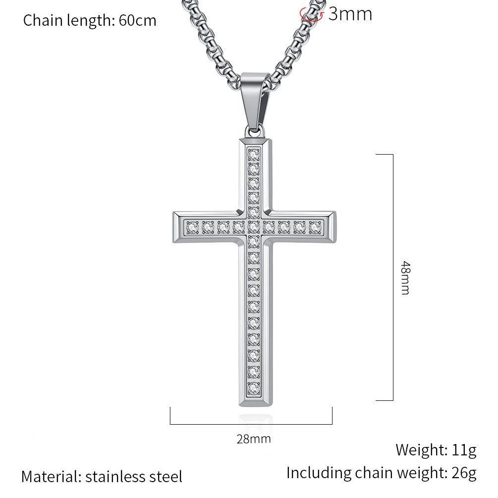 Kemstone Titanium Steel Cross Necklace for Men Women – Minimalist CZ Pendant, Modern Jewelry K-PT668