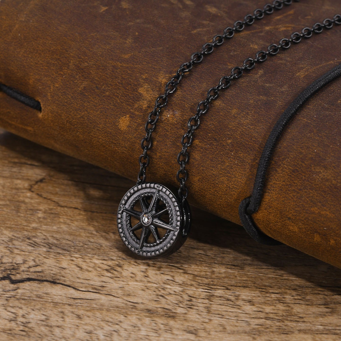 Kemstone Stainless Steel Eight Point Star Pendant Necklace with Cubic Zirconia for Men NC-1335