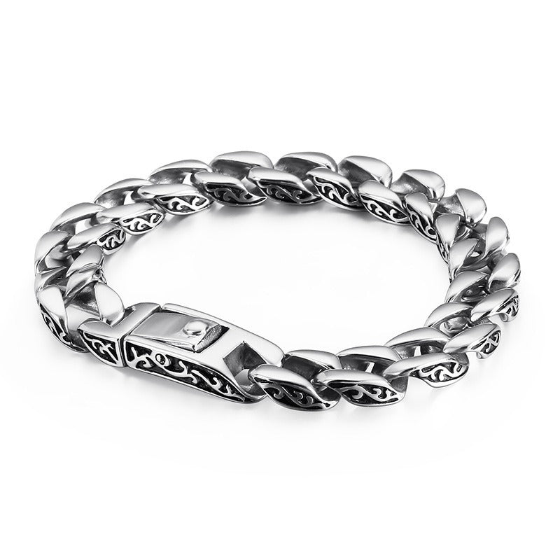 Kemstone Men's Titanium Steel Bracelet - Retro Floral Stainless Steel Cuff Elegance & Gift KB44060-D