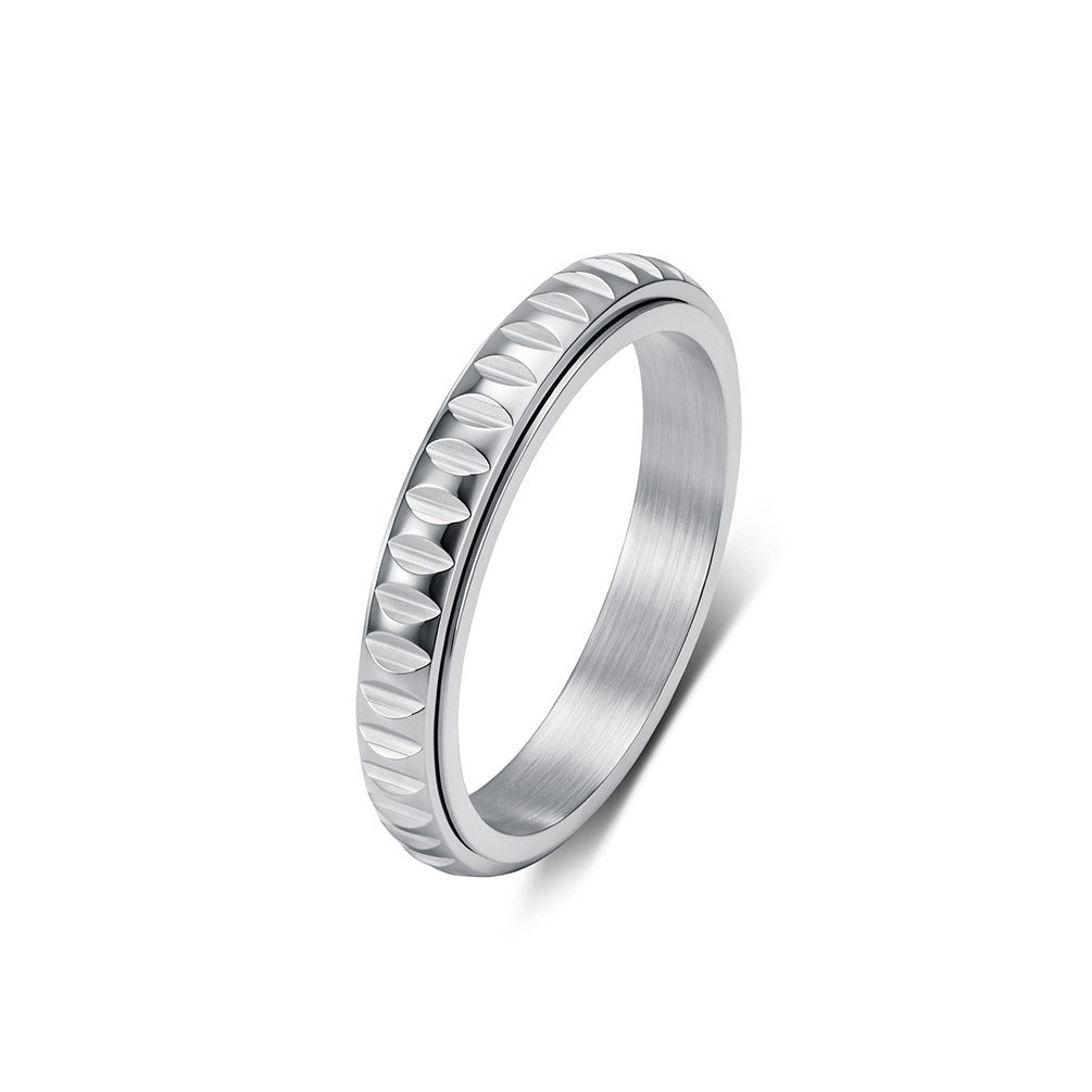 Kemstone Stainless Steel Faceted Spinner Ring for Men & Women 4MM K-R1256