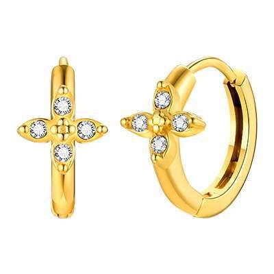 Preciosos aros de acero inoxidable dorado con circonitas: corazón, estrella, cruz y más estilos EH-722