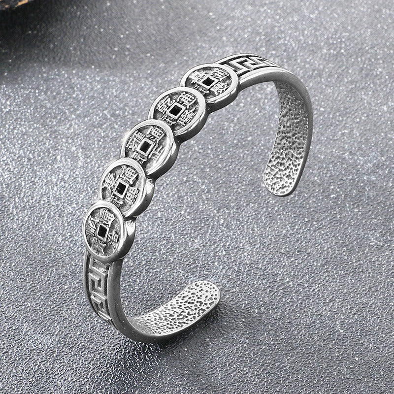 Kemstone Titanium Steel Ancient Coin Open Cuff Bracelet for Men KB209316-LU