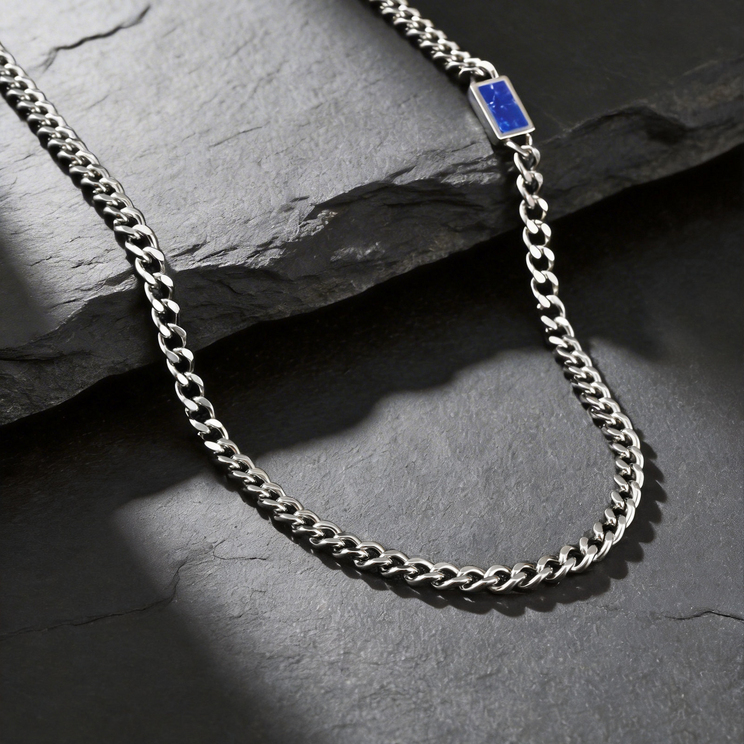 Kemstone Stainless Steel Chain Necklace for Men – Square Tiger Eye Detail Minimal Style NC-2255