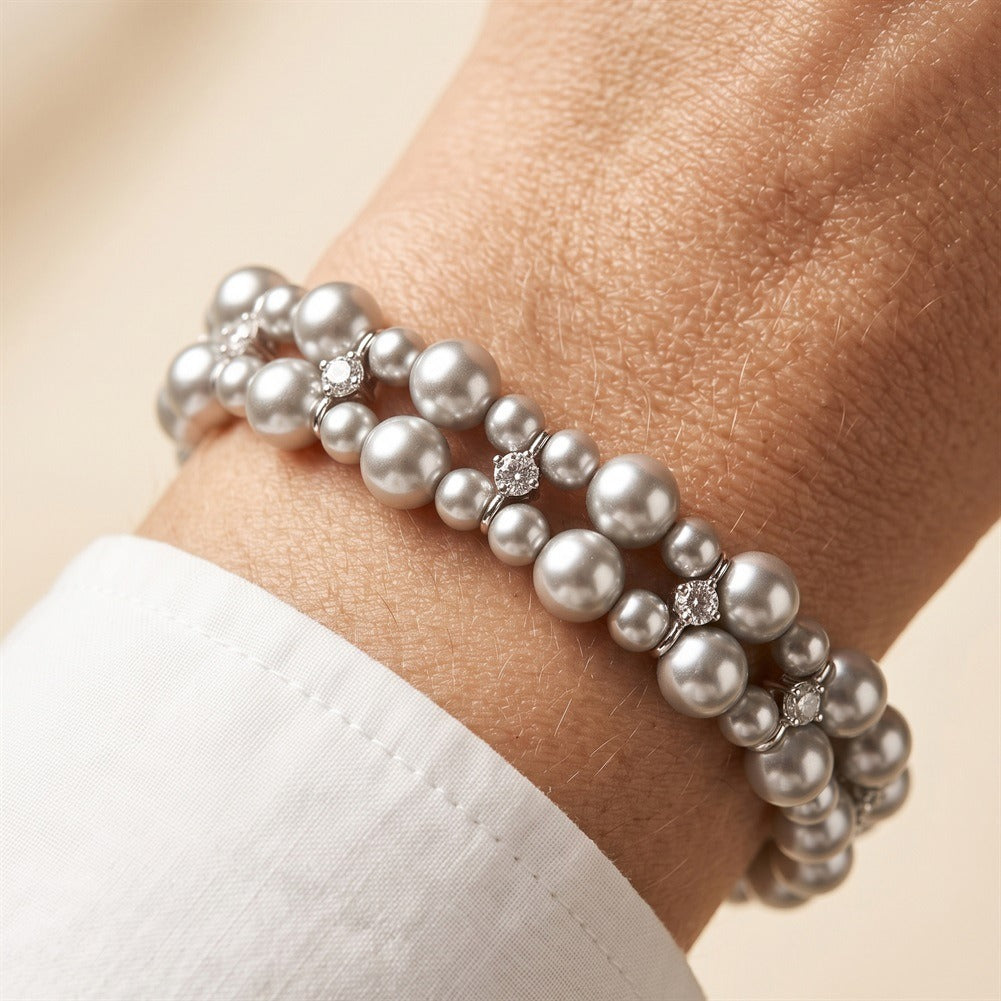 Kemston Double Strand Pearl Bracelet for Women 925 Sterling Silver PSB10