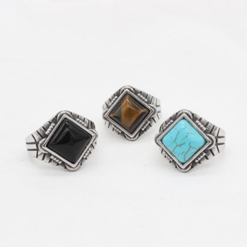 Kemstone Titanium Steel Square Stone Signet Ring for Men R1699