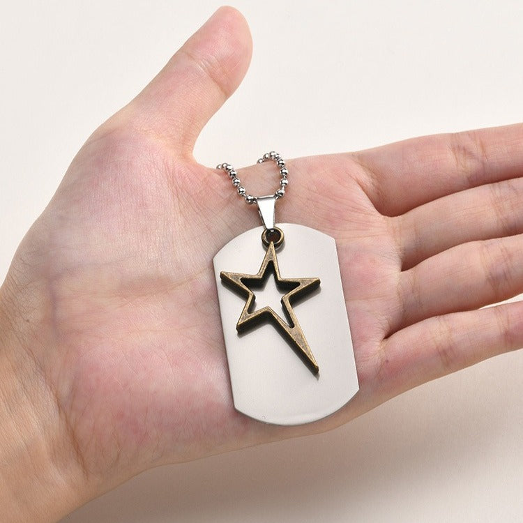 Kemstone Layered Star Pendant Necklace for Men Stainless Steel Open Star NC-3025