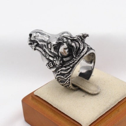 Kemston Sculpted Horse Head Ring for Men Titanium Steel Western R1755