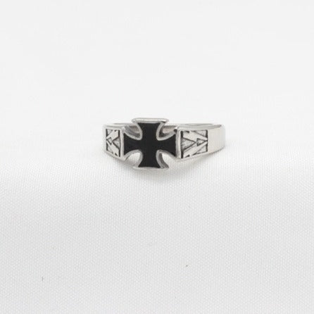 Kemstone Black Cross Ring for Men Titanium Steel Vintage Engraved R1823