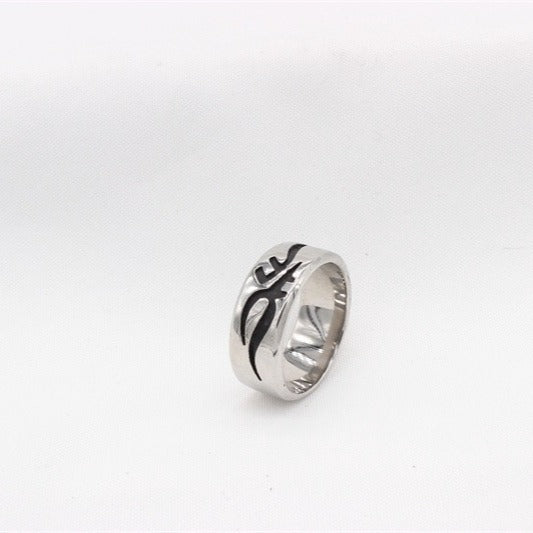 Vintage Gothic Totem Titanium Steel Ring for Men – 8mm Silver | Kemstone R1791