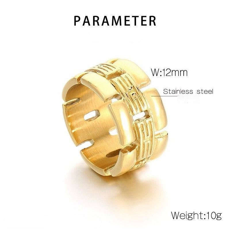 Kemstone Titanium Steel Geometric Square Ring – Vintage Woven Openwork Style for Men KR105968-KJX