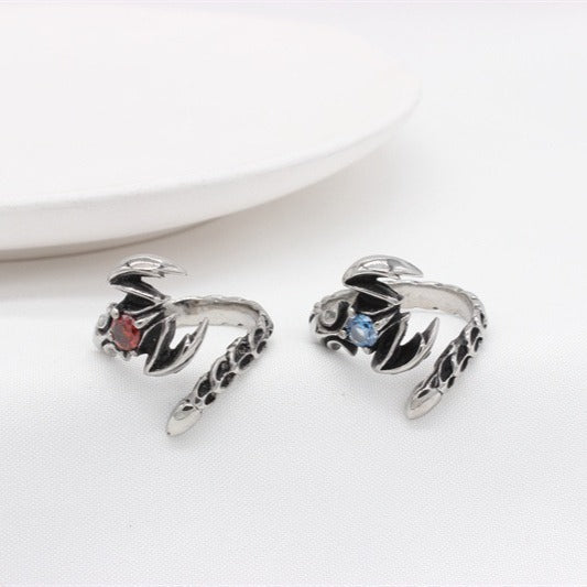 Kemstone Vintage Scorpion Titanium Steel Ring for Men – Red & Blue Cubic Zirconia Inlay R1738