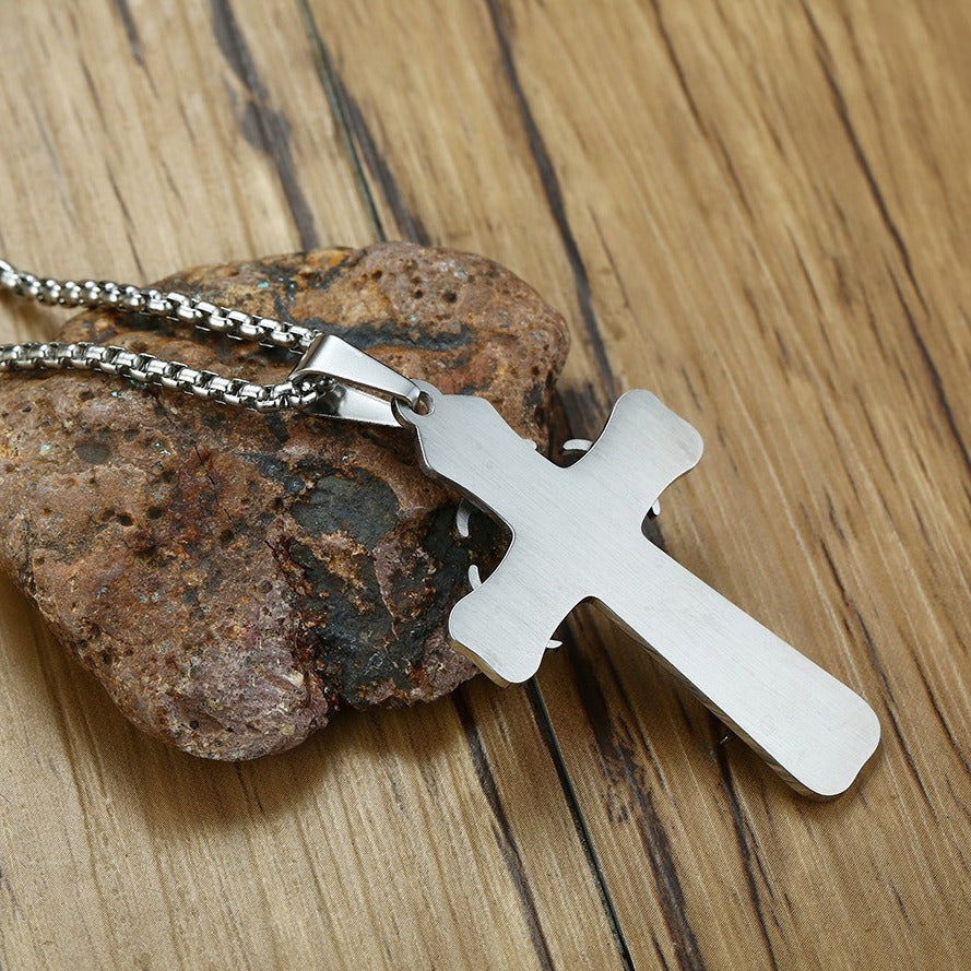 Kemston Titanium Steel Layered Cross Pendant Necklace for Men Vintage Style PN-097