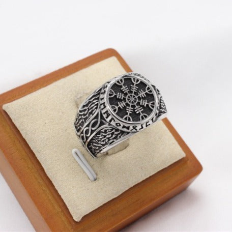 Kemstone Viking Compass Titanium Steel Ring for Men – Silver 16mm R1778