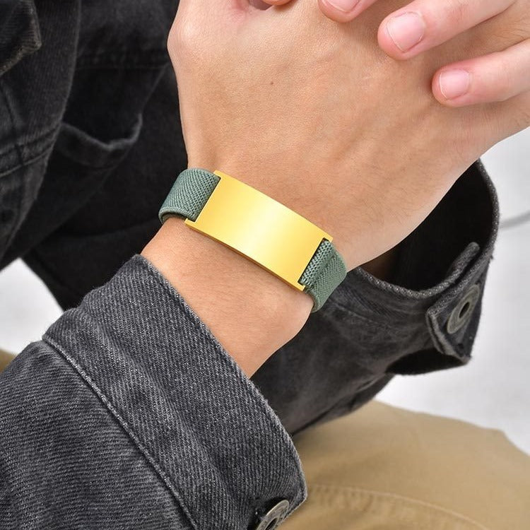 Kemstone Stainless Steel Curved Plate Bracelet for Men – Minimalist Design, Adjustable Elastic Strap BR-1817