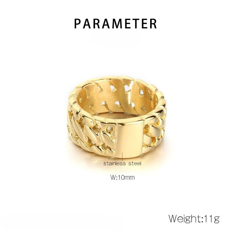 Kemstone Titanium Steel Dragon Bone Chain Ring – Vintage Woven Band for Men KR112510-KJX