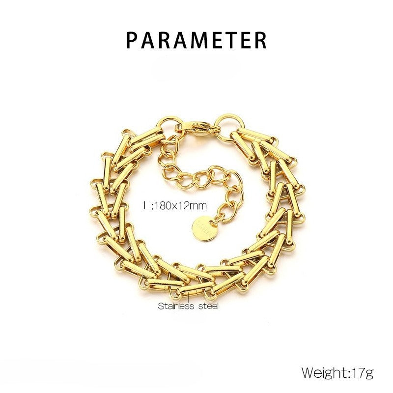 Kemstone V-Link Horseshoe Bracelet – 18K Gold Silver Titanium Steel Hip Hop Jewelry KB204368-ZCG