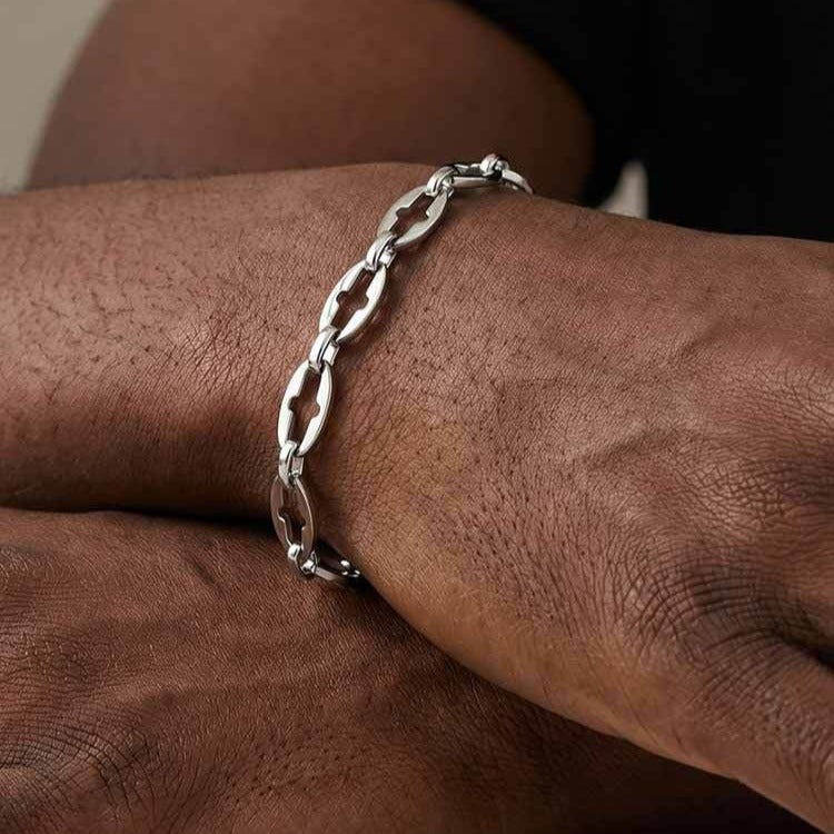 Kemstone Stainless Steel Cross Link Chain Bracelet for Men BR-3028