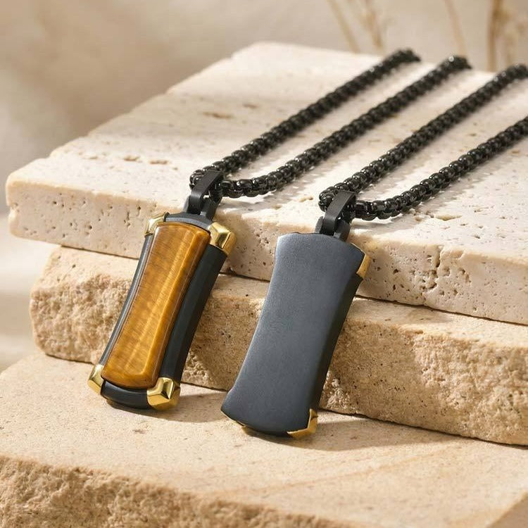 Kemstone Tiger Eye Stone Pendant Necklace for Men – Stainless Stee PN-2305
